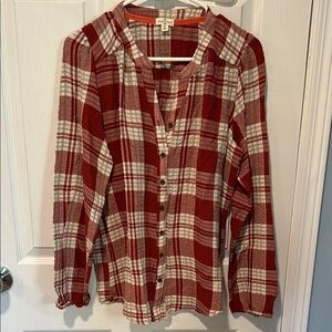 Red and White Plaid Button-Up Shirt